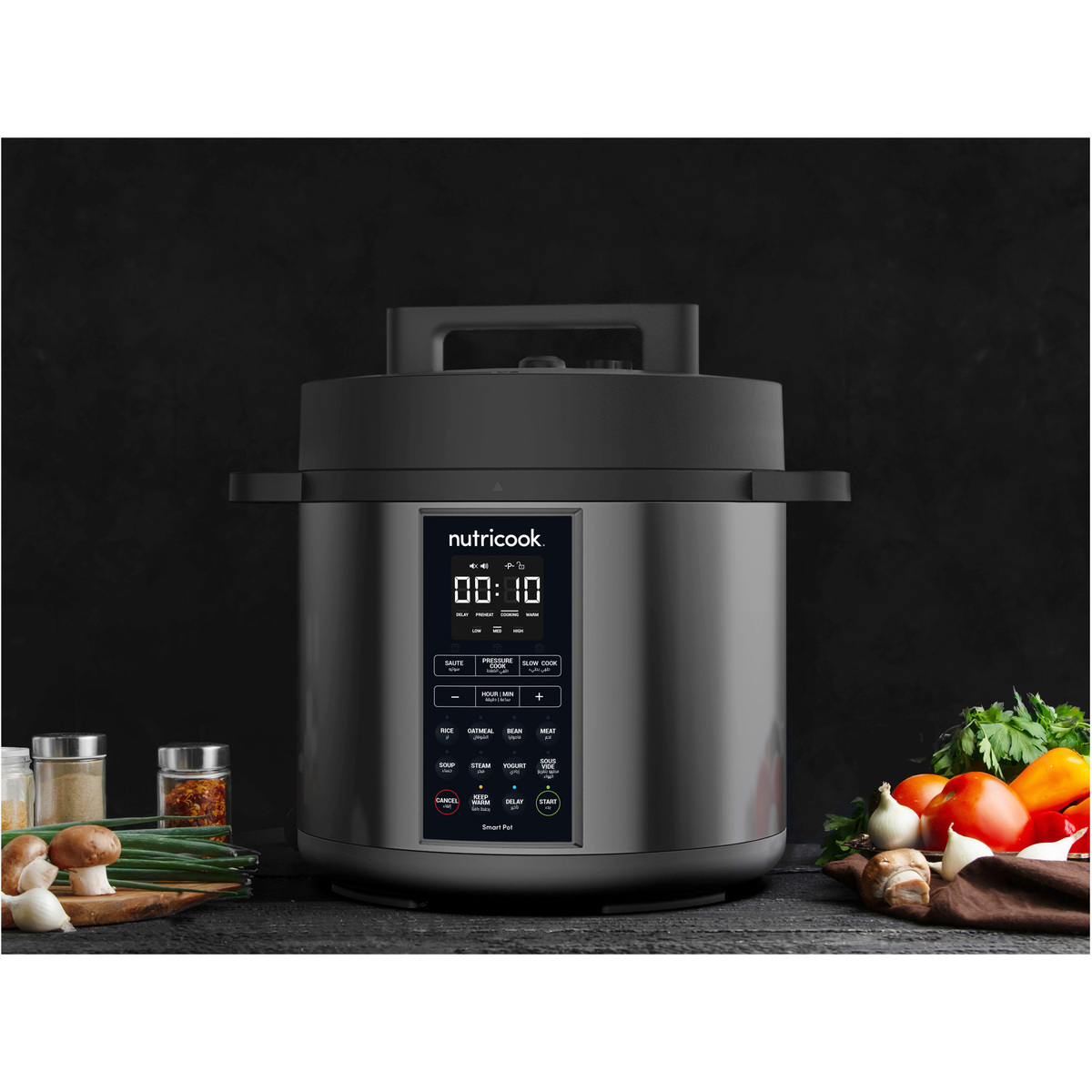 PasabuyHabibi - Nutricook Smart Pot Eko by Nutribullet 1000 Watts - 9 in 1  Instant Programmable Electric Pressure Cooker, 6 Liters, 14 Smart Programs,  Brushed Stainless Steel/Black, 2 Years Warranty Php6,999 Description