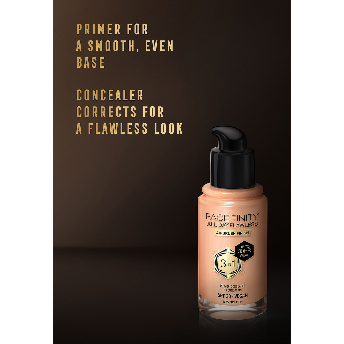 Max Factor Facefinity All Day Flawless Foundation, N75 Golden, 30 ml