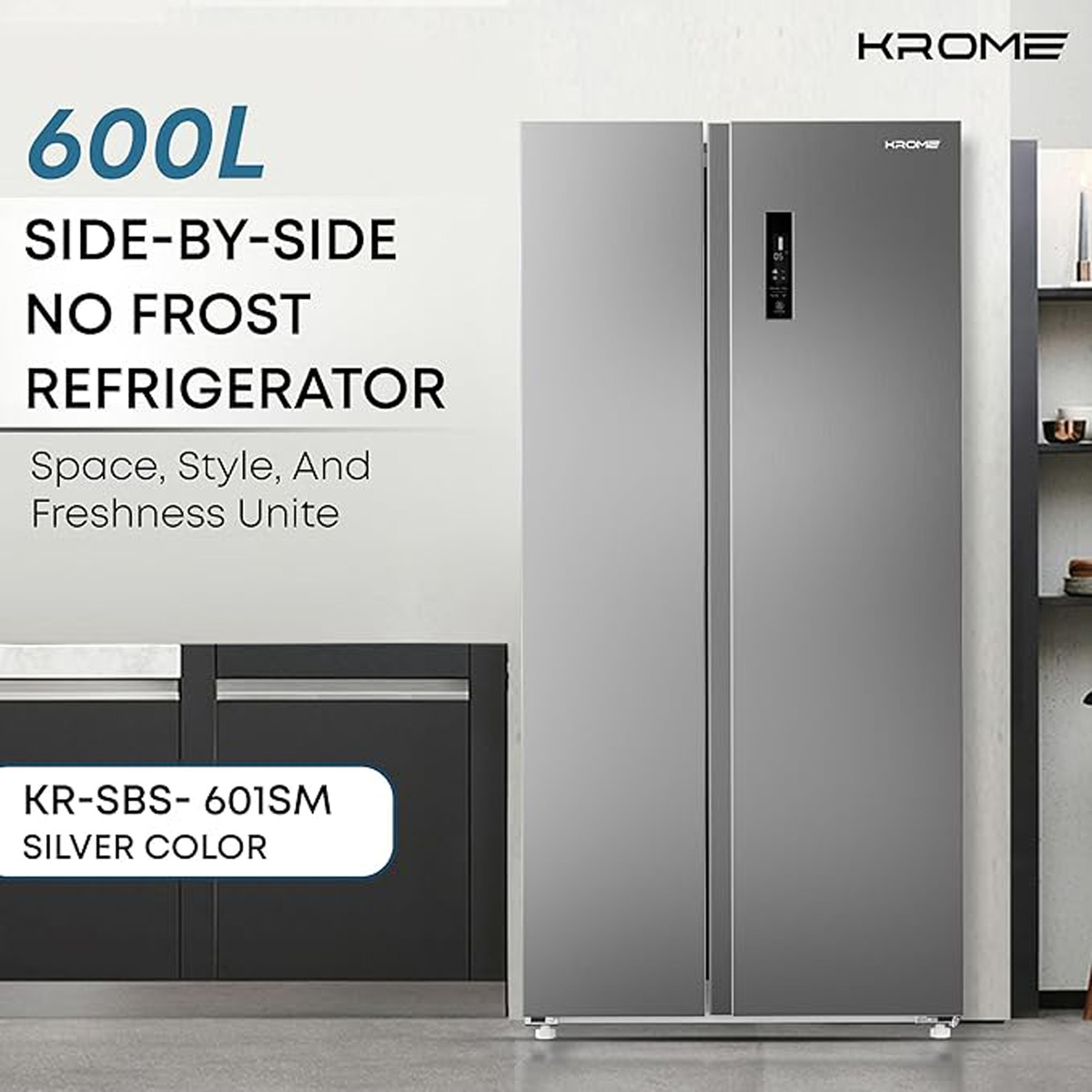 Krome Side By Side Refrigerator KR-SBS601SM 600 Litre