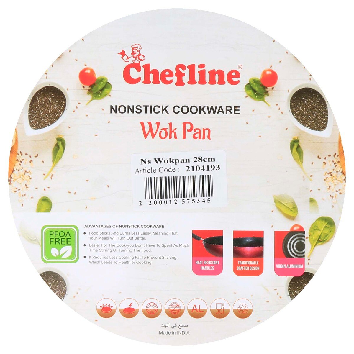 Chefline Aluminium Non-Stick Wok Pan, 28 cm