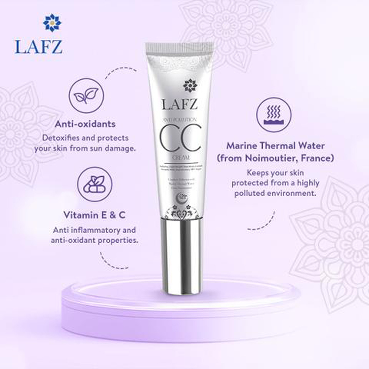 Lafz Anti-Pollution CC Cream, Non-Sticky Formula for Long-Lasting Radiant Finish, Made in Italy, Halal & Vegan, 30 ml, Light Beige