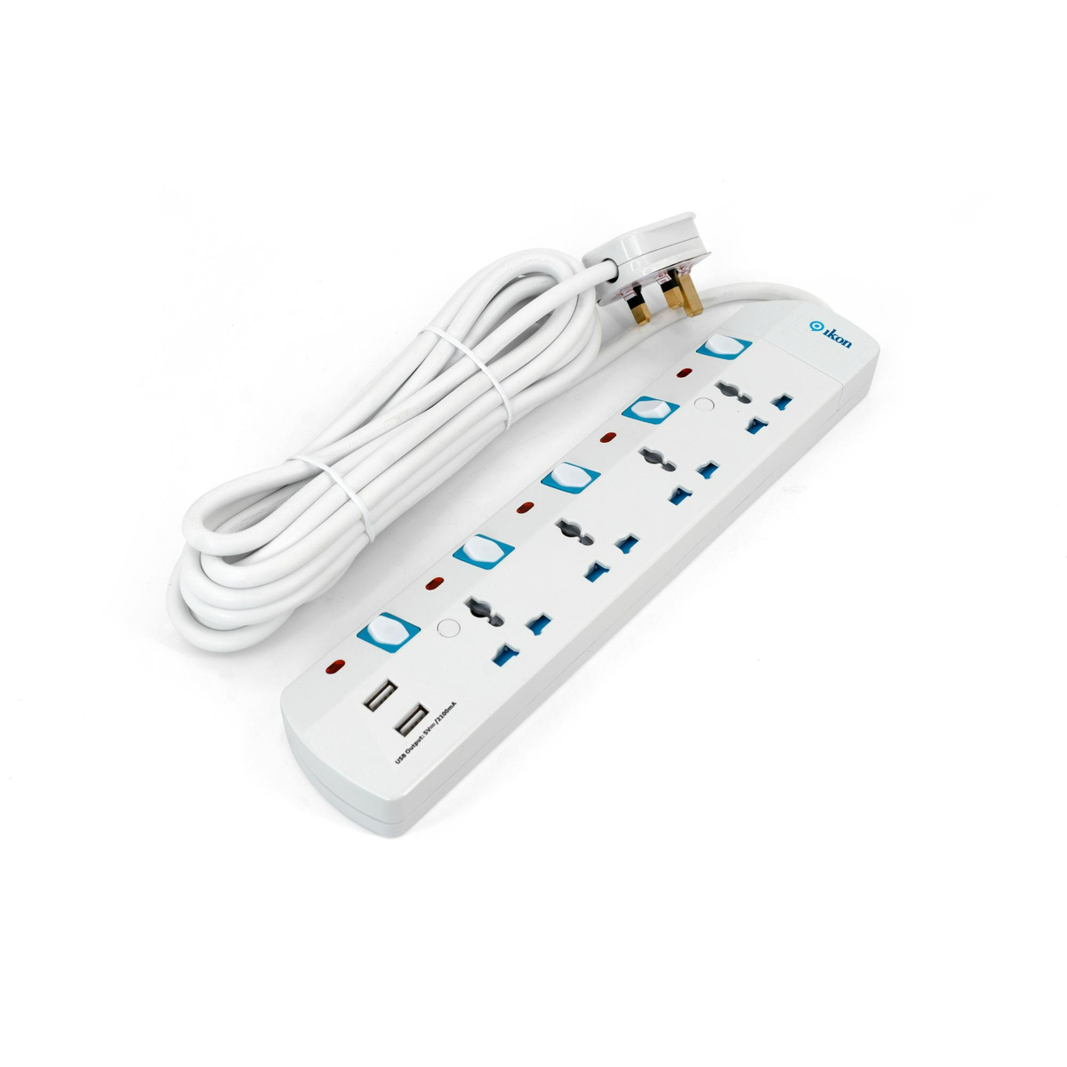 Ikon 5 Way Power Extension Socket with Switch, 5 Mtr, IK-405