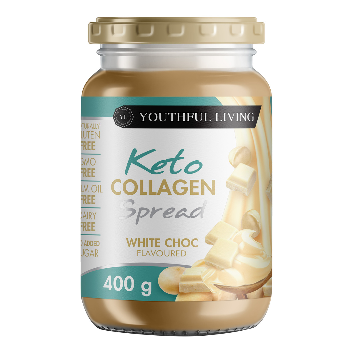 Youthful Living Keto Collagen Spread White Choc 400 g