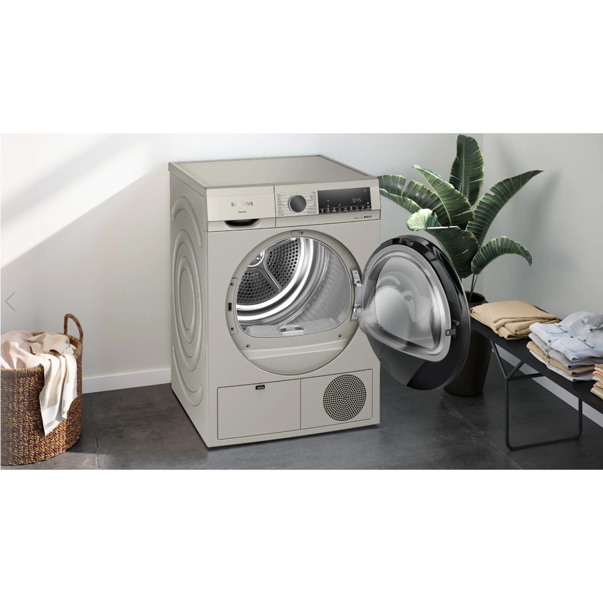 Siemens iQ300 Front Load Heat Pump Tumble Dryer, 9 kg, Silver Inox, WQ41G20XGC