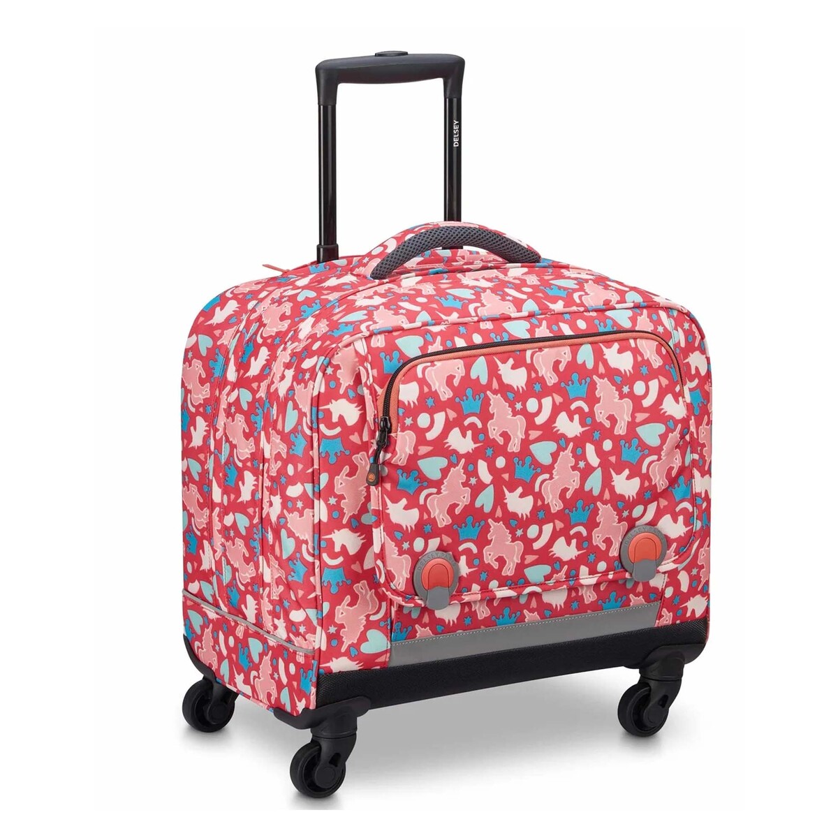 Delsey Horizontal 4 Wheeled School Trolley Bag 33864521922, Pink Printing 18 Inch.