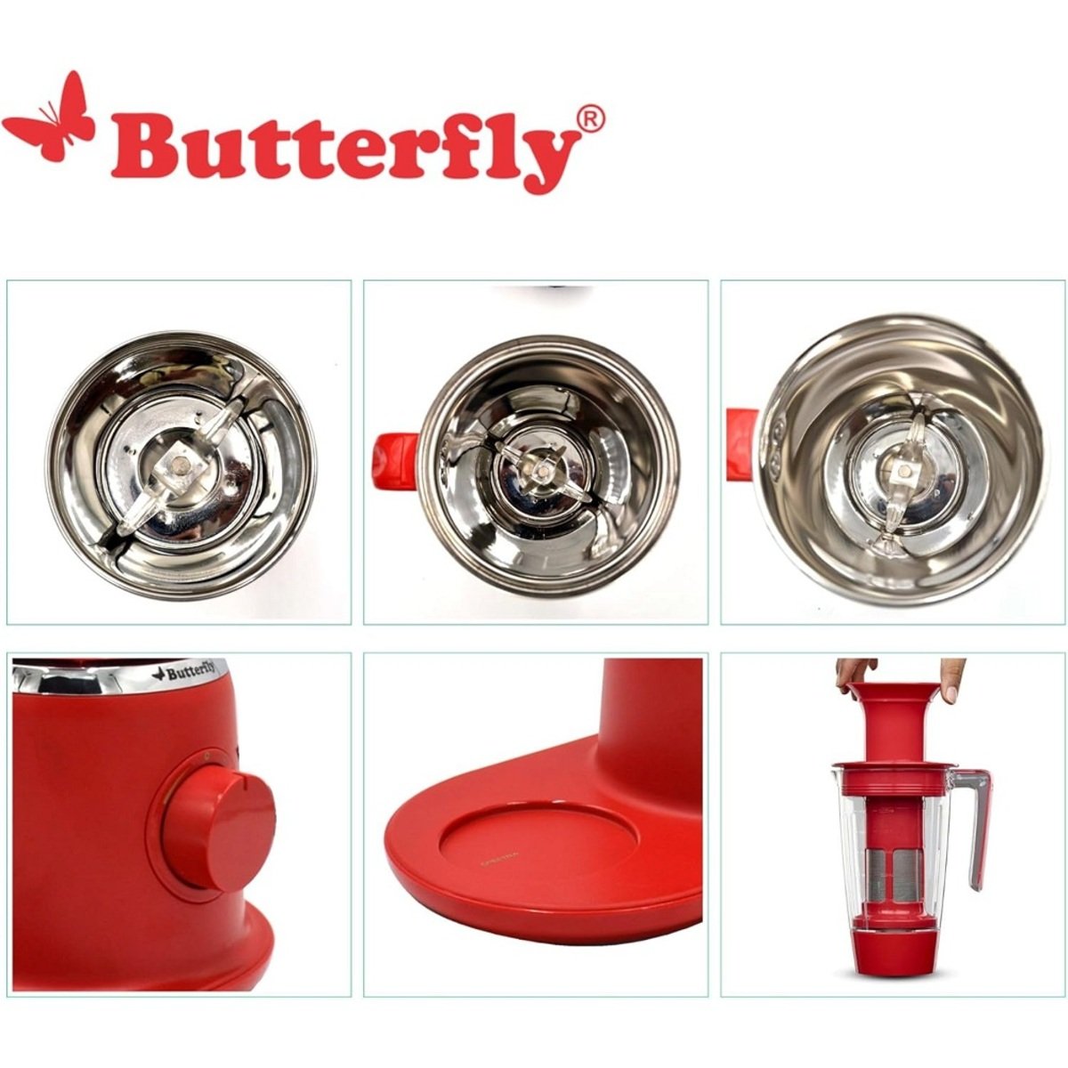 Butterfly Spectra Mixer Grinder 750W, 4 Jars,BS17958,Red