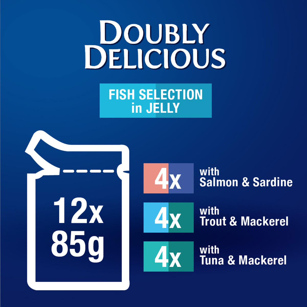 Purina Felix Doubly Delicious Fish Selection In Jelly ( Salmon & Sardine Trout & Mackerel Tuna & Mackerel ) 12 x 85 g