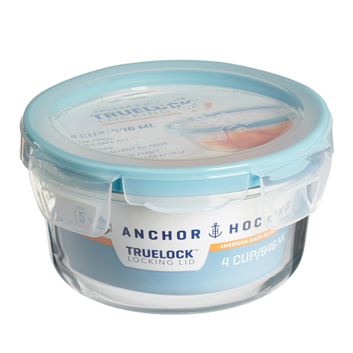 Anchor Hocking Round Glass Container with TrueLock Locking Lid, 946 ml, 13970