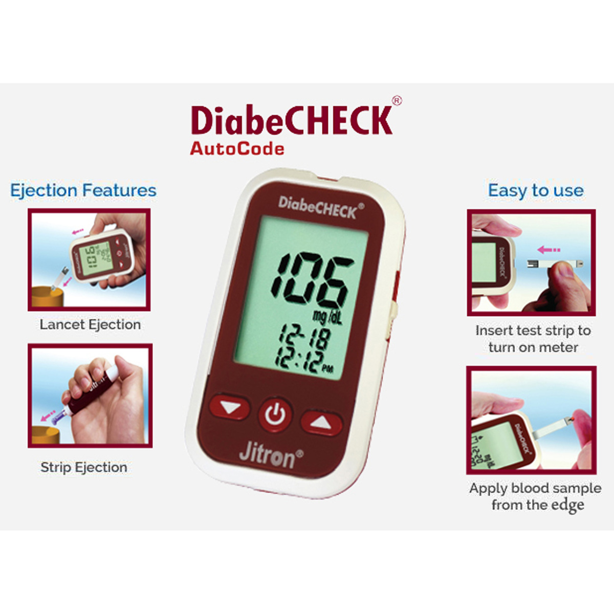 Jitron DiabeCheck Blood Glucose Monitoring System, DC- 302MS + 50 Test Strips+ 1 pc Lancing Device+ 25pc Lancets