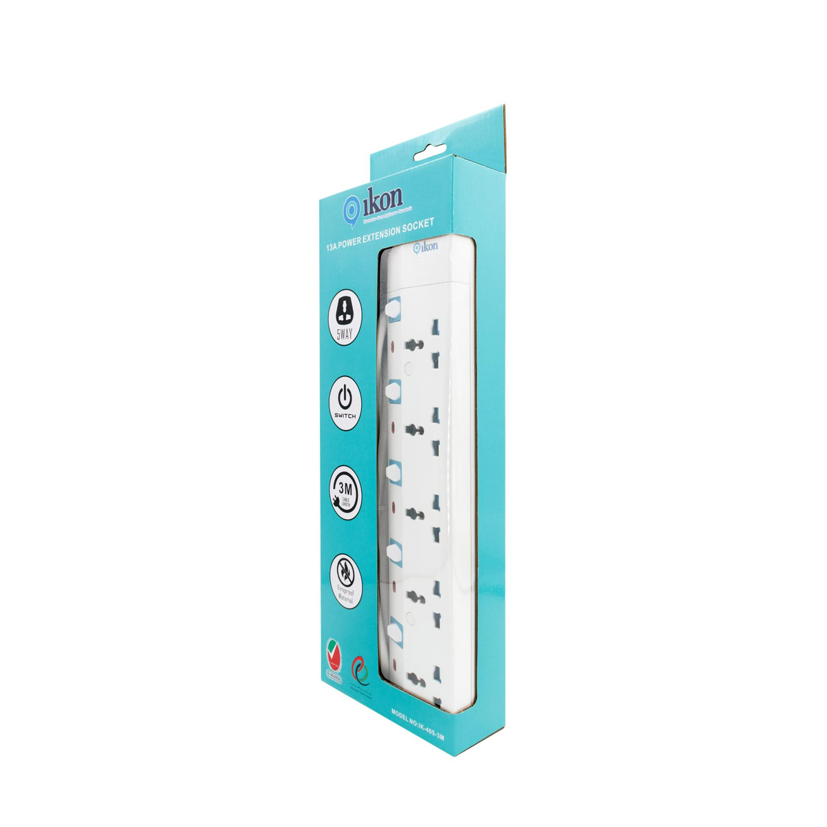 Ikon 5 Way Power Extension Socket with Switch, 3 Mtr, IK-405