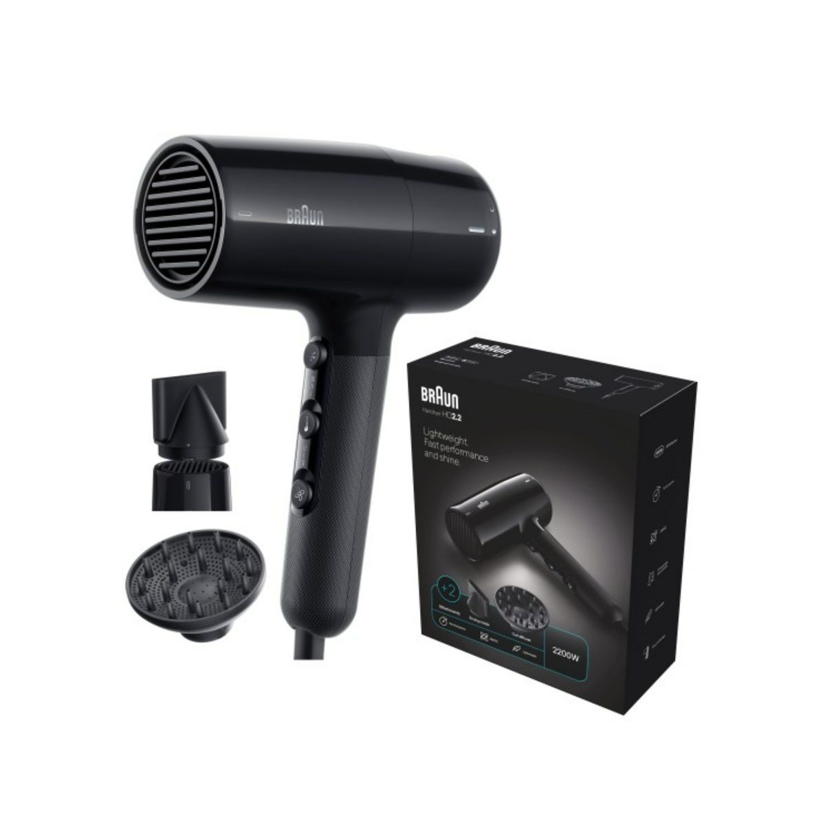 Braun Hair Dryer, 2200W, Ionic Black, HD225SDE