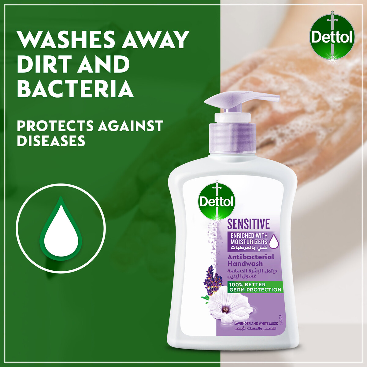 Dettol Handwash Liquid Soap Sensitive Pump Lavender & White Musk