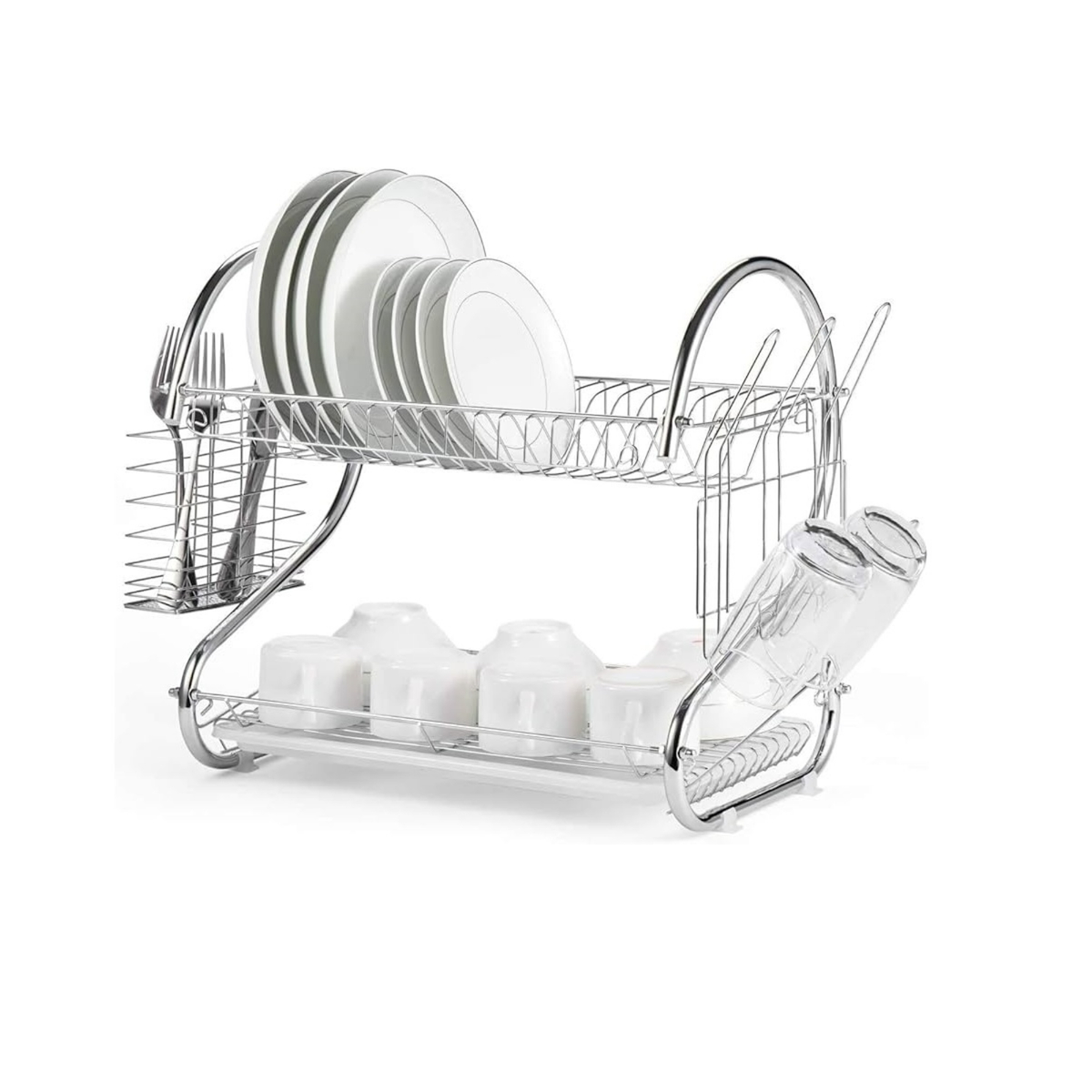 Home 2 Layer Dish Rack with Utensil Holder, Silver, A357-9312