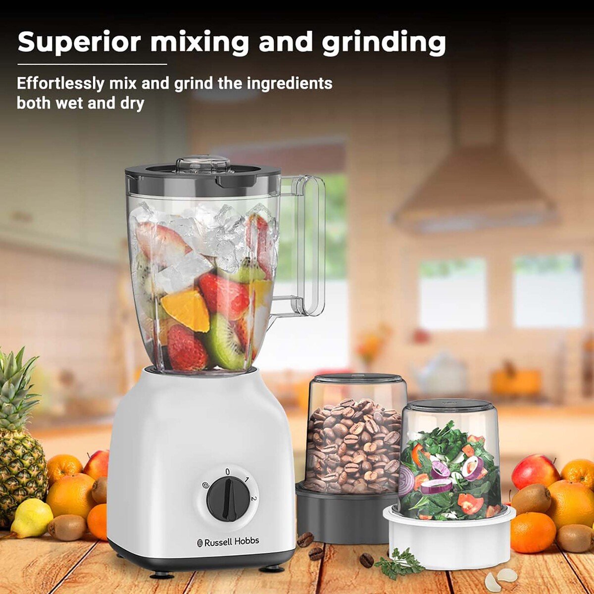 Russell Hobbs 400W 3 in 1 Blender With 2 Mill, Speeds & Pulse Function,  White, BWM102 Online at Best Price, Blenders