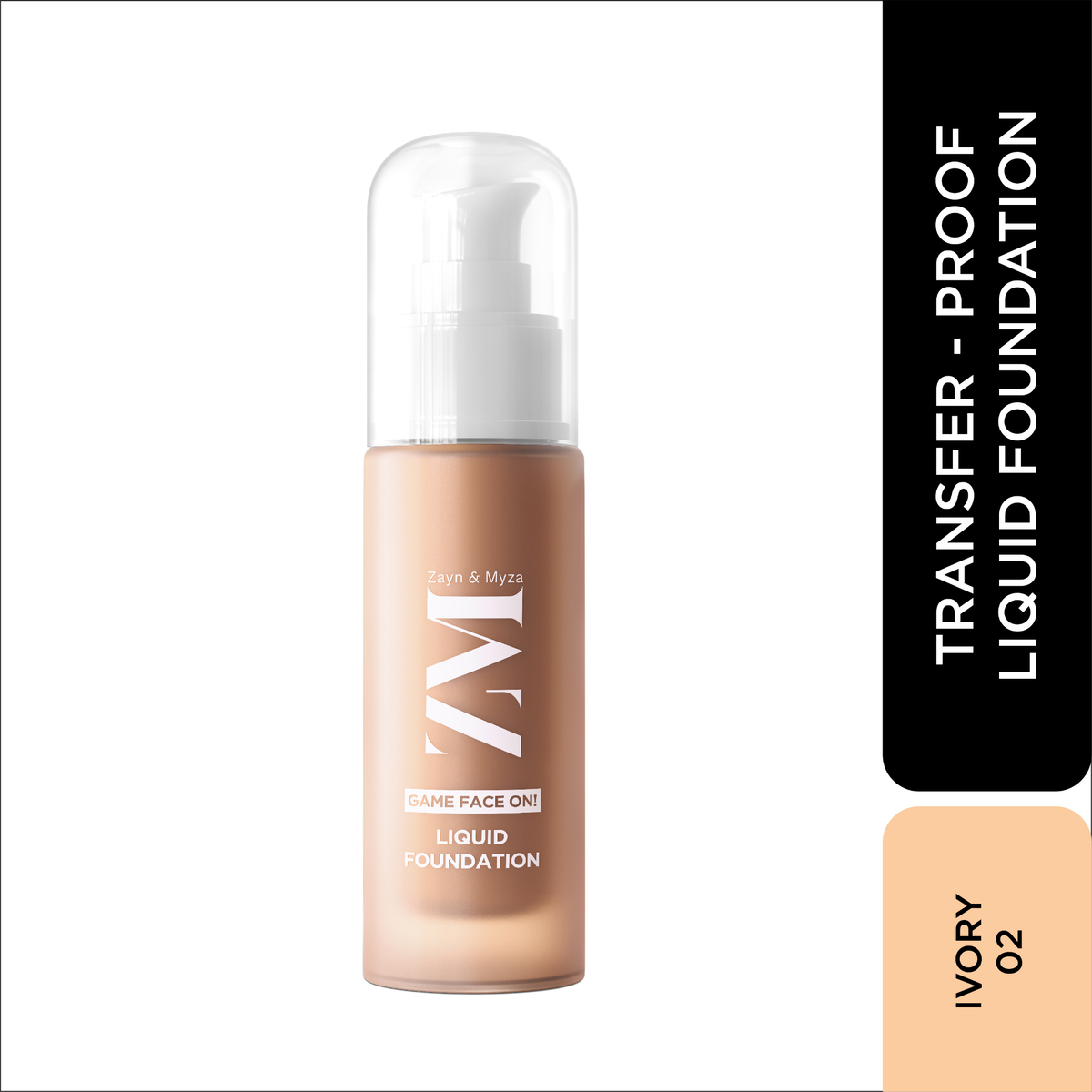 Zayn & Myza Game Face on Liquid Foundation, 12 Hour Long-Lasting, Smudge-Proof, Transfer Proof, SPF 25 Ivory