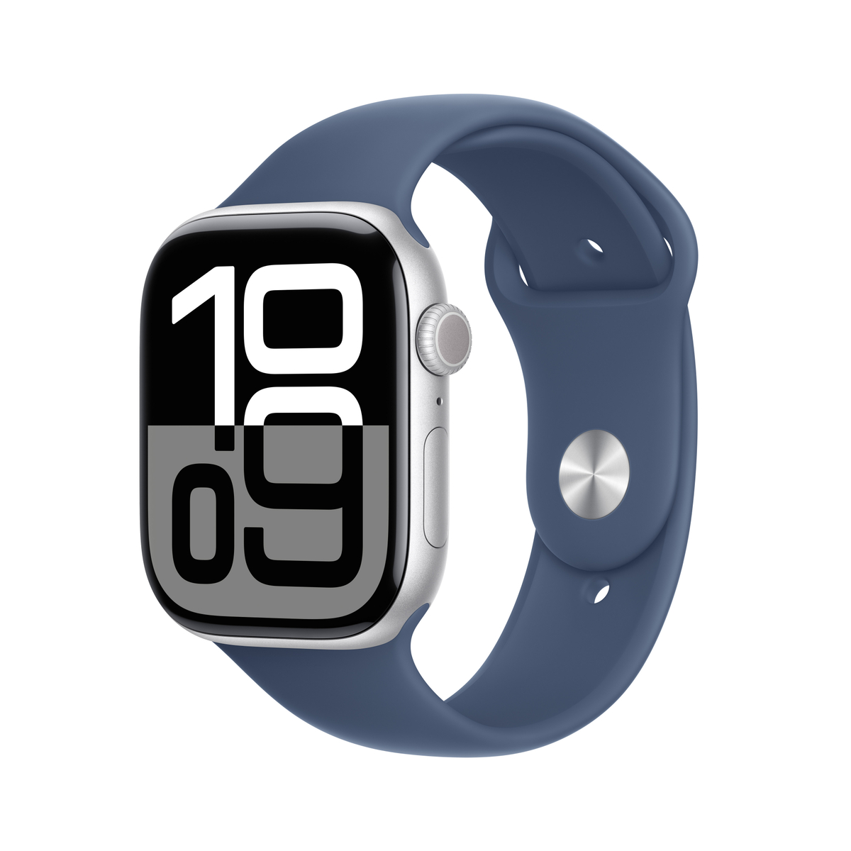 Apple Watch Series 10 GPS, 42mm Silver Aluminium Case with Denim Sport Band - S/M, MWWA3QA/A