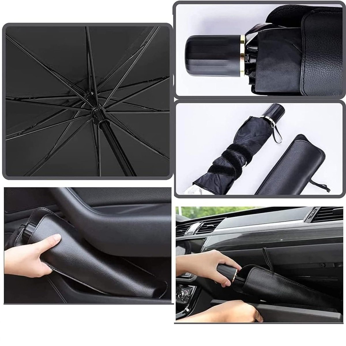 Automate Foldable Car Sunshade Front Windshield Umbrella, 65 x 125 cm, Black/Silver