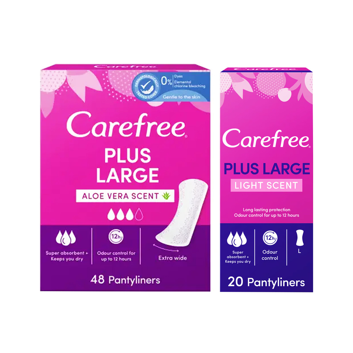 Carefree Plus Large Aloe Vera Scent Pantyliners 48 pcs + Light Scent 20 pcs