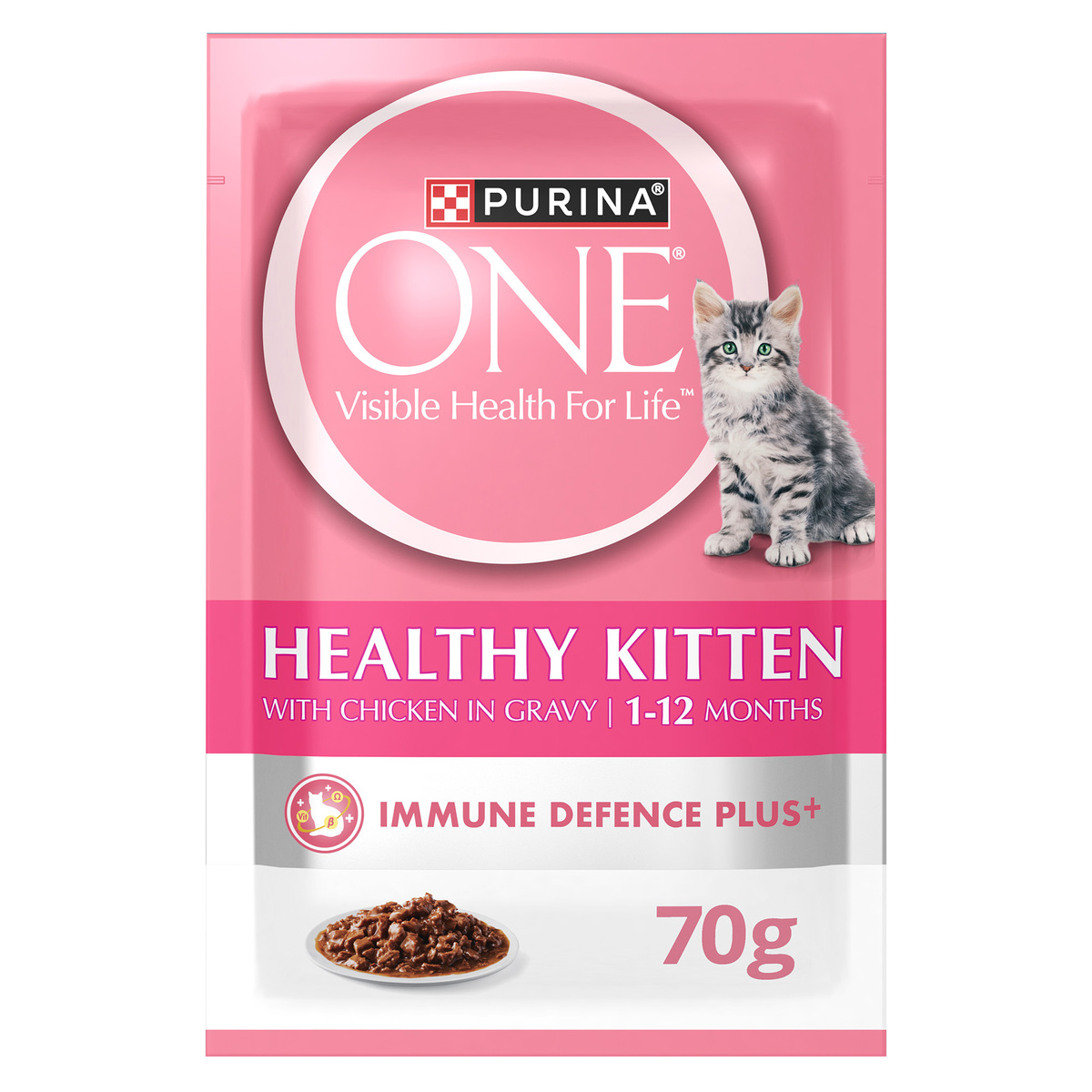 Purina One Healthy Kitten Catfood With Chicken In Gravy For 1-12 Months 12 x 70 g