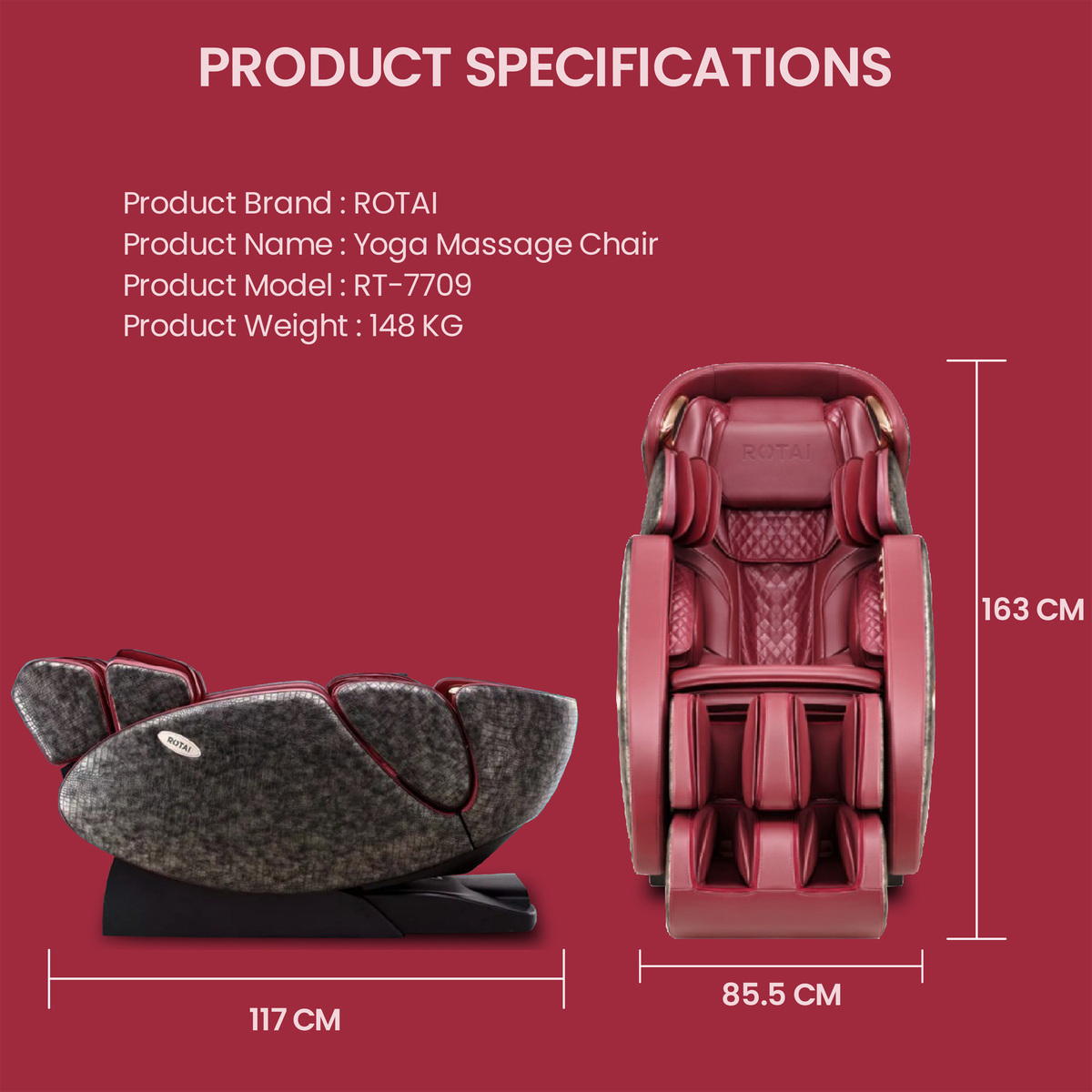 Rotai Yoga Multi-Functional Full Body Massage Chair, Red, RT-7709