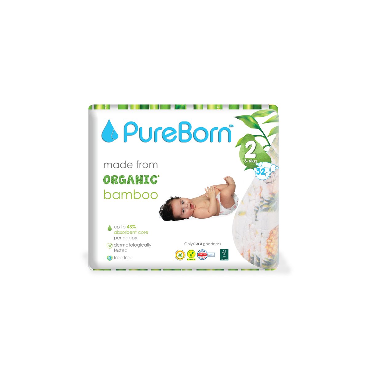 Pure Born Organic Diaper Size 2 3-6kg 32 pcs