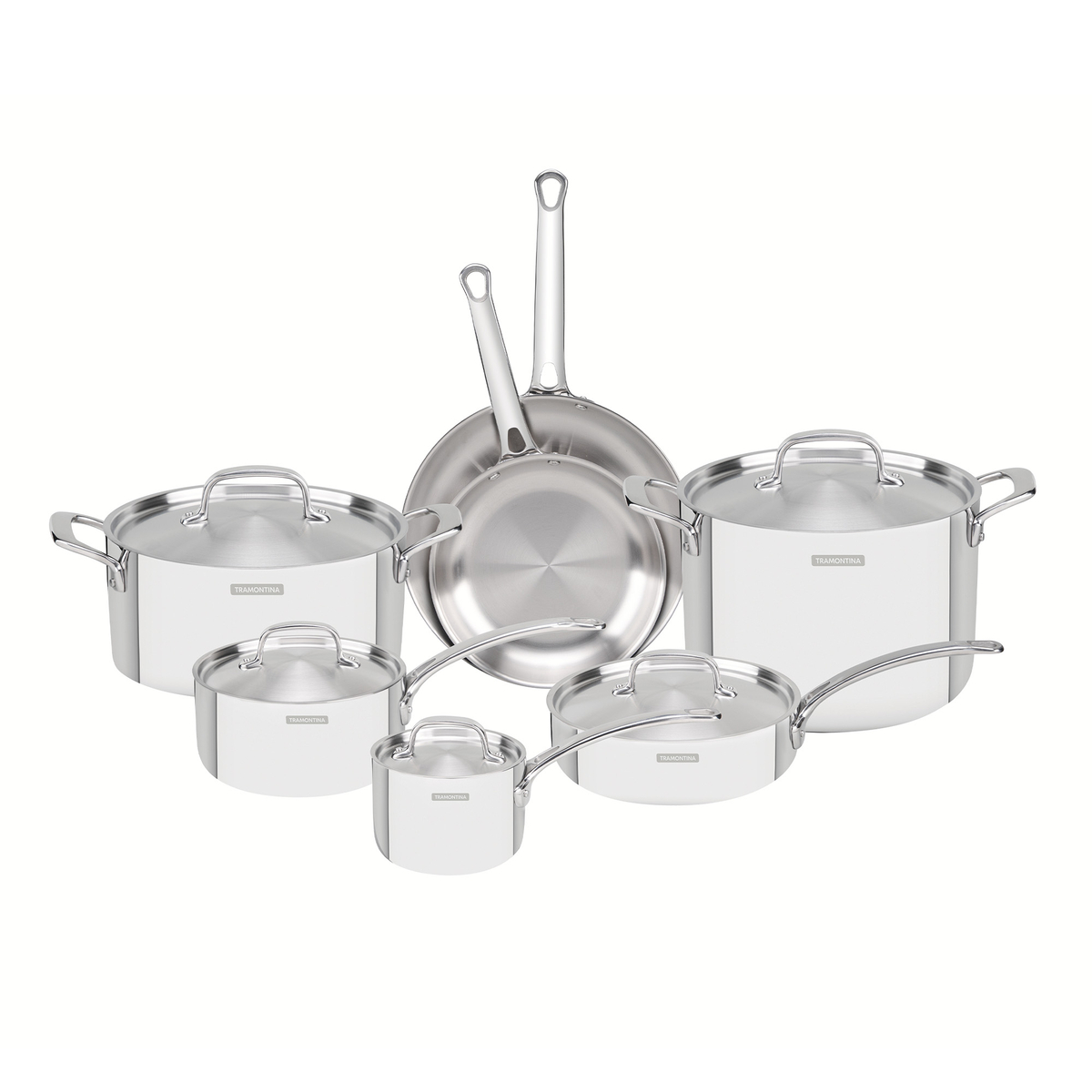 Tramontina Grano 12 pc Stainless Steel Cookware Set including Lid with Tri-ply Body, 65240028