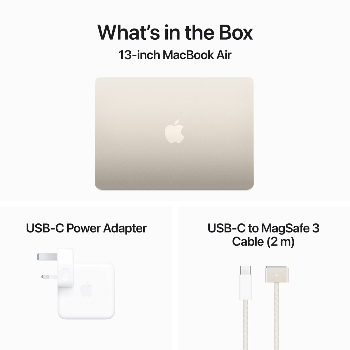 Apple 13 inches MacBook Air, M3 chip with 8-core CPU and 10-core GPU, 24 GB RAM, 512 GB SSD, macOS Sequoia, Starlight