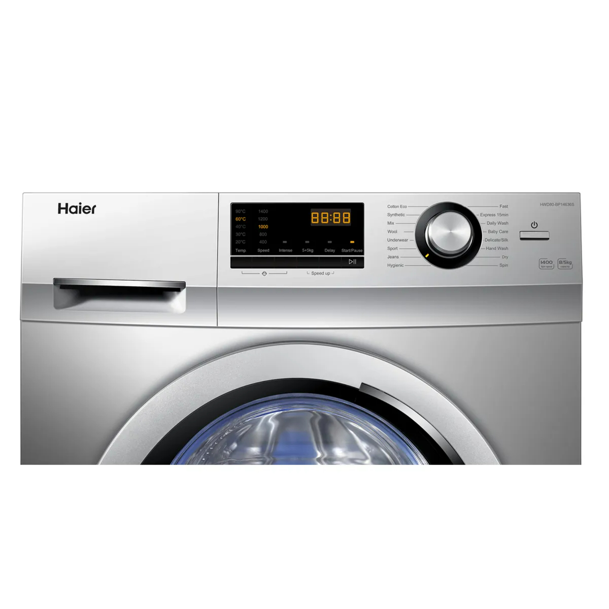 Haier Front Load Washer & Dryer, 8/5 kg, 1400 RPM, Silver, HWD80-BP14636S