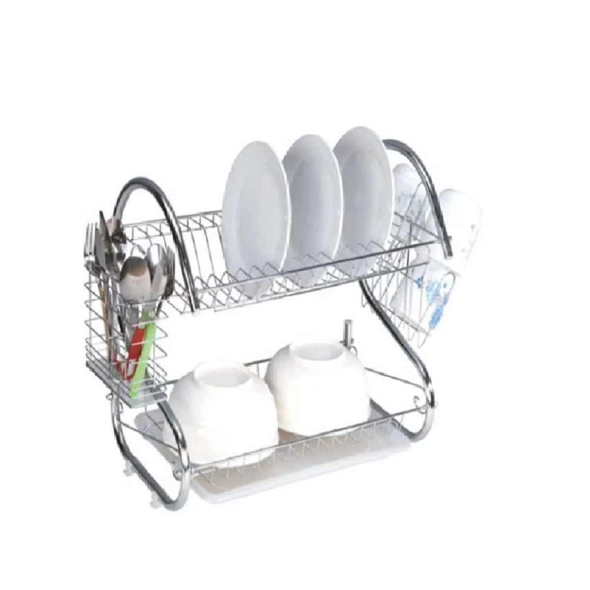 Home 2 Layer Dish Rack with Utensil Holder, Silver, A357-9312