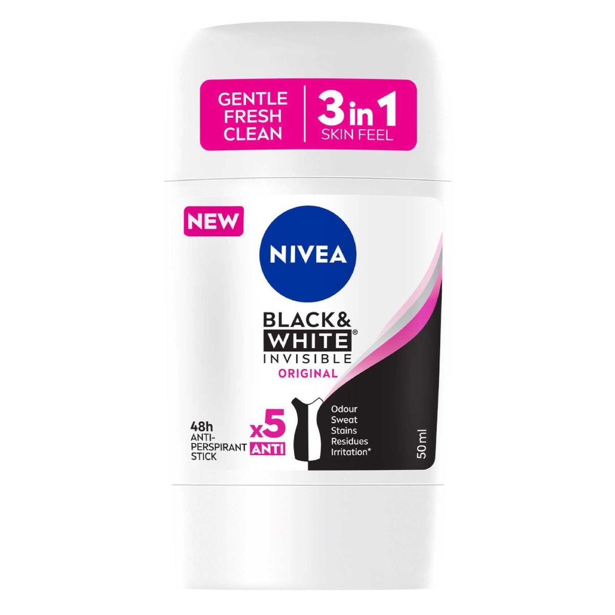 Nivea Women Invisible for 48 Hours Black & White Deo Stick, 2 x 50 ml