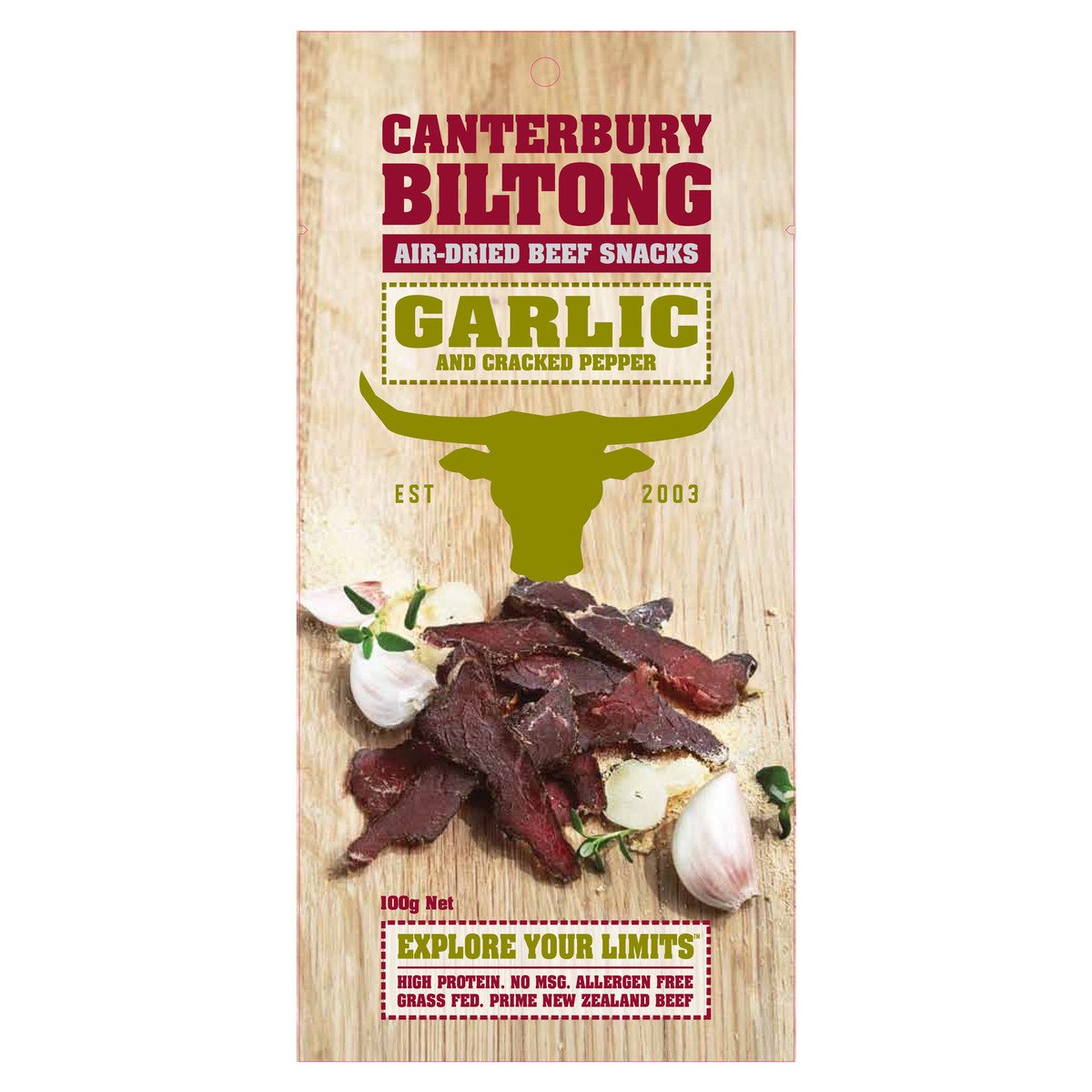 Canterbury Biltong Garlic & Cracked Pepper Beef Snack 100 g