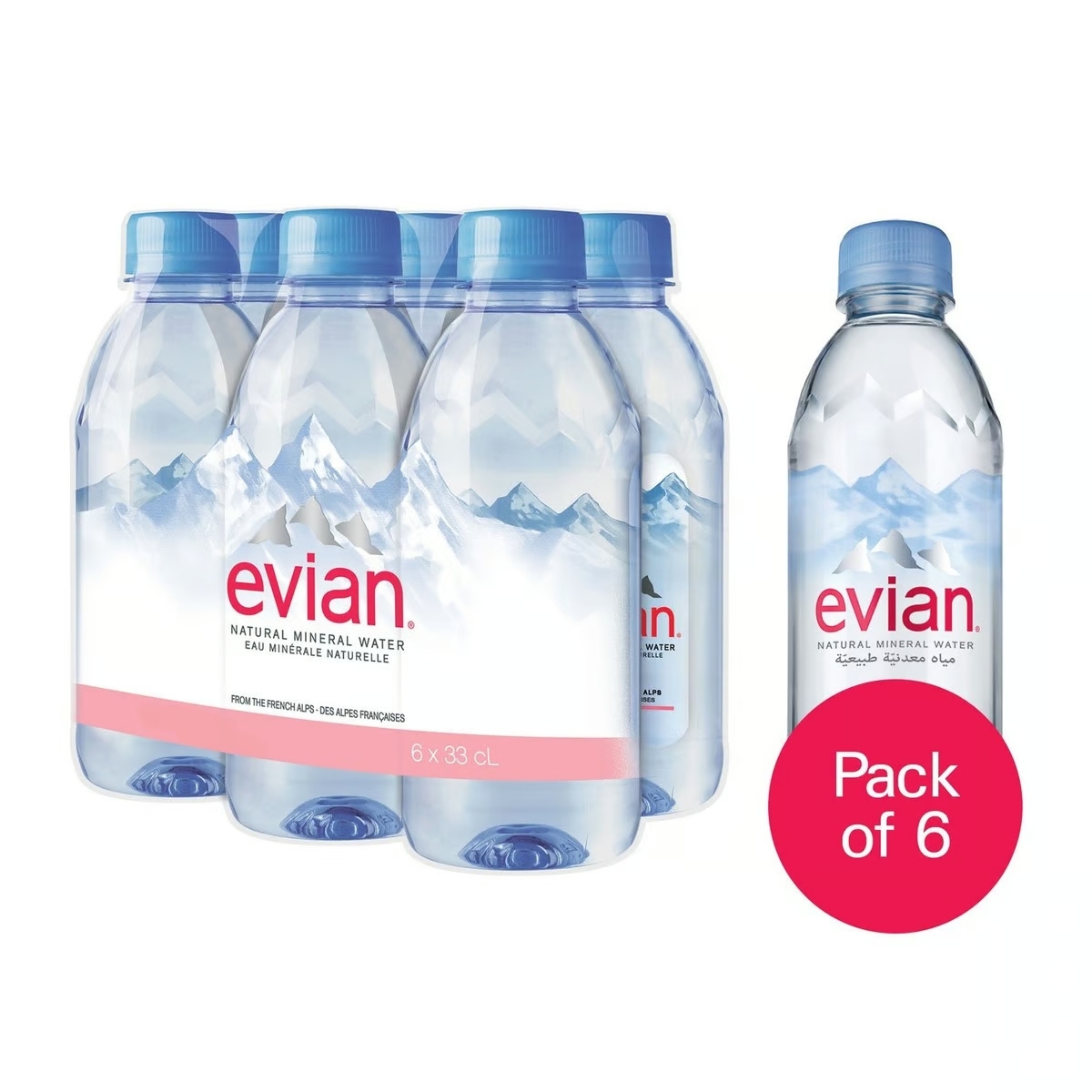 Evian Natural Mineral Water, 500ml (Pack of 6) 