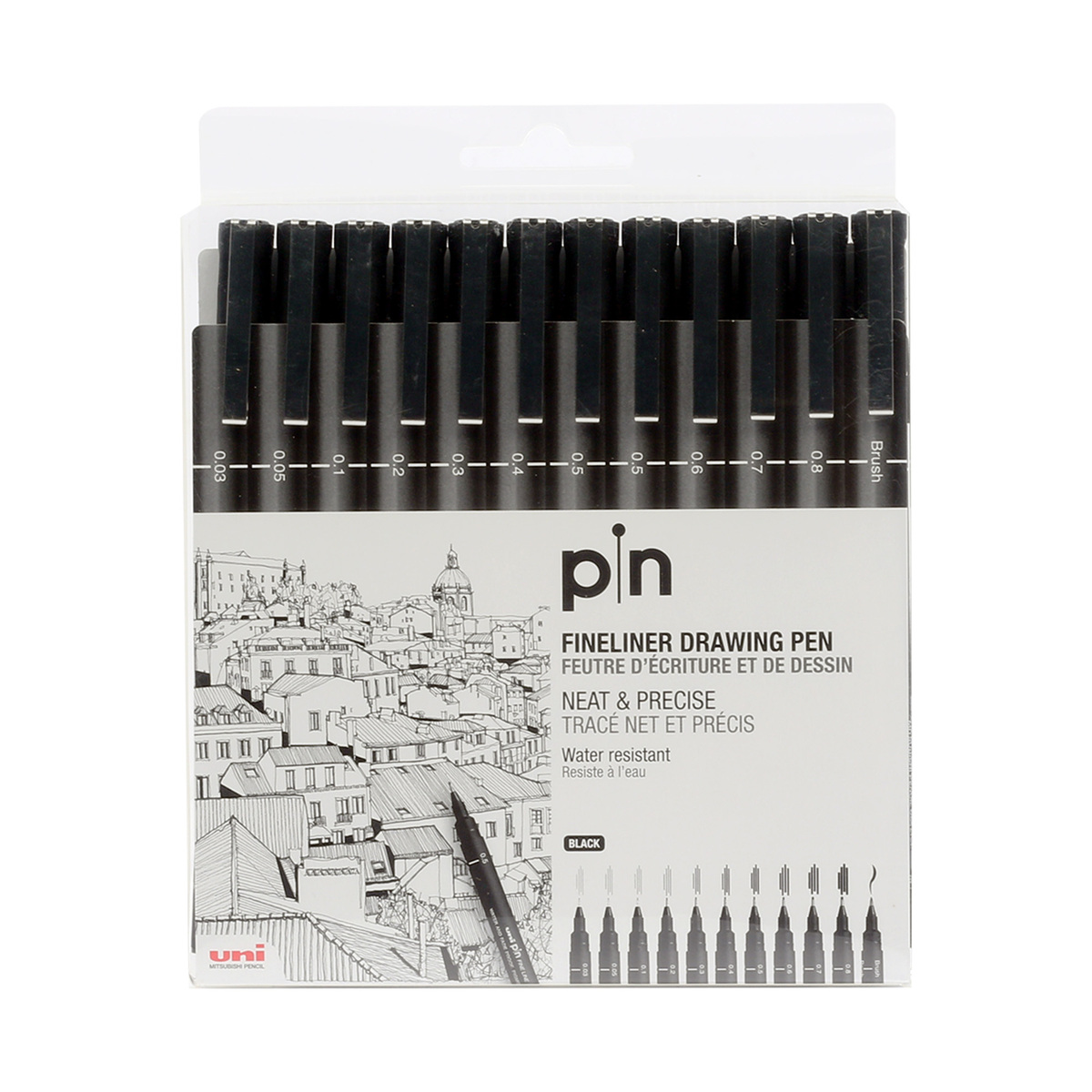 Uni-Ball Pin Fineliner Drawing Pen 12pcs PIN200BK