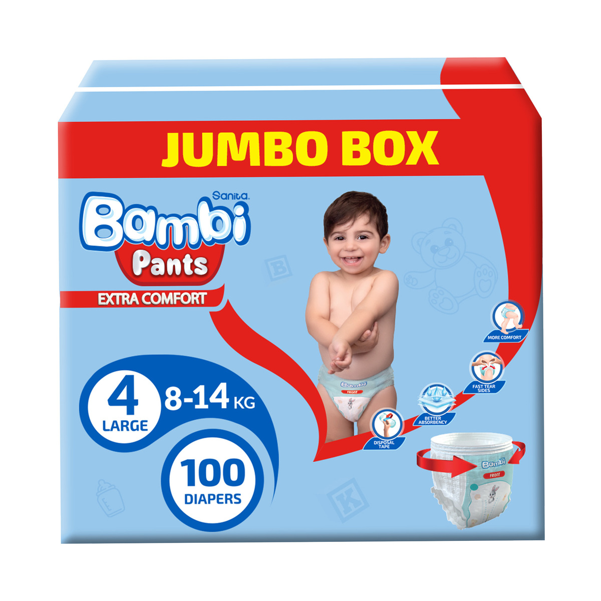 Sanita Bambi Baby Diaper Pants Size 4 Large 8-14 kg 100 pcs