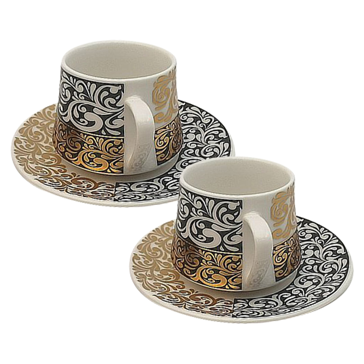 Pearl Noire Ceramic 90cc Turkish Coffee Mug, 12pcs(6pcs mugs and 6pcs saucer), MJ22