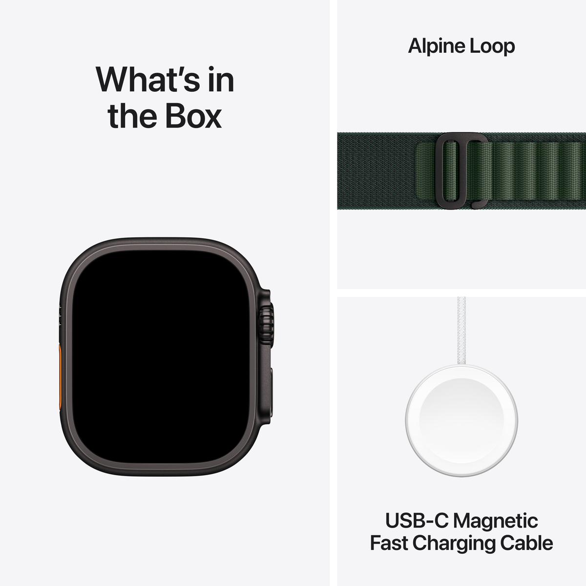 Apple Watch Ultra 2 GPS + Cellular, 49 mm Black Titanium Case with Dark Green Alpine Loop - Medium