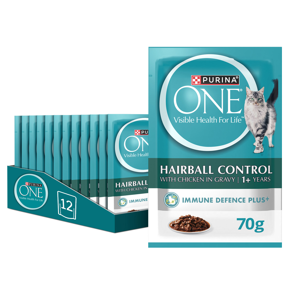 Purina One Adult Catfood Hairball Control With Chicken In Gravy For 1+ Years 12 x 70 g