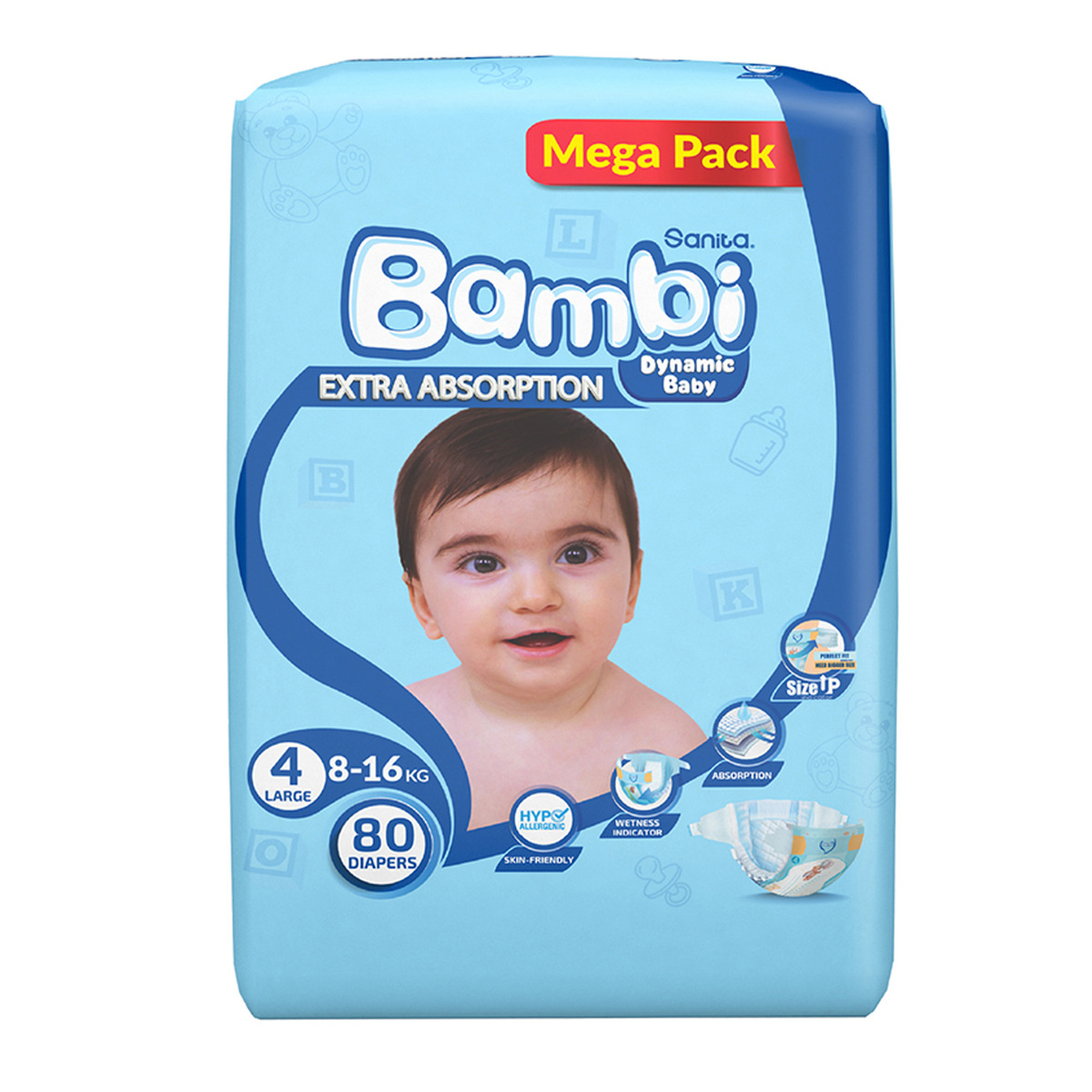 Sanita Bambi Baby Diaper Mega Pack Size 4 Large 8-16 kg 80pcs