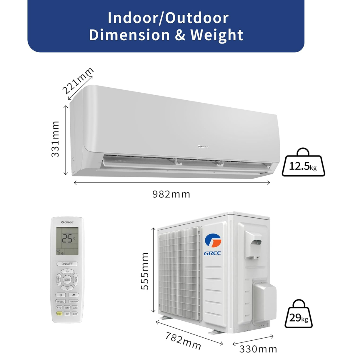 Gree Split Air Conditioner with Rotary Compressor, 1 Ton, White, PULAR-R12C3