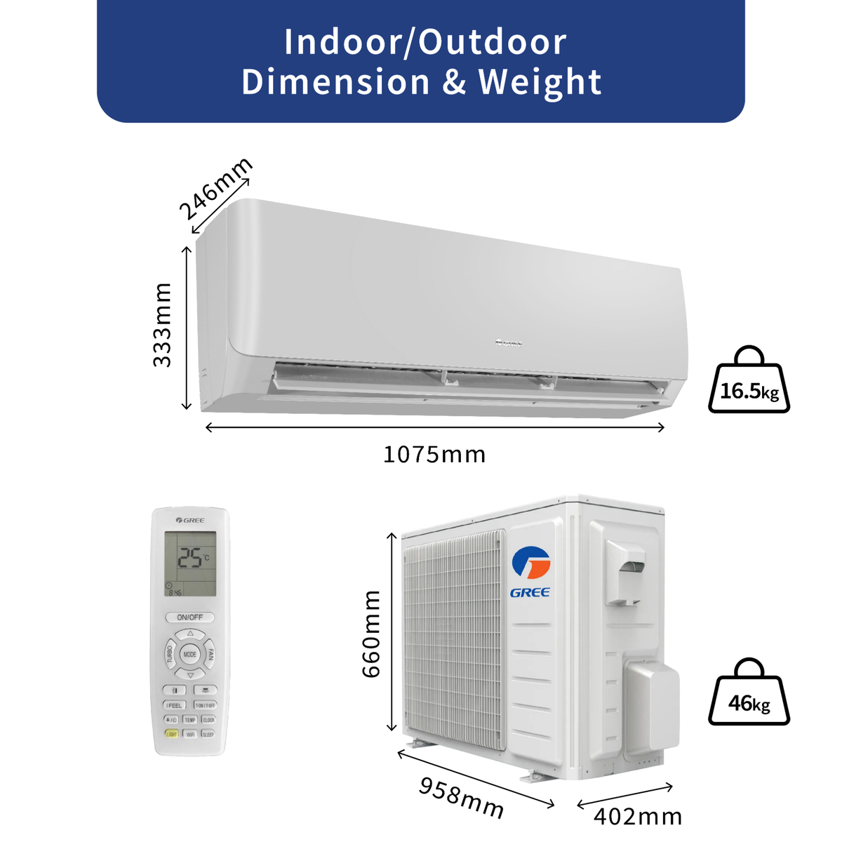 Gree Split Air Conditioner, 2.0 Ton, White, PULAR-R24C3