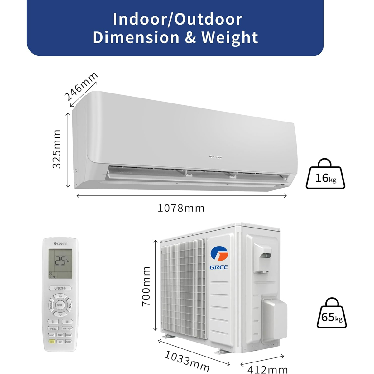 Gree Split Air Conditioner with Piston Compressor, 1.6 Ton, White, Lomo-P20C3