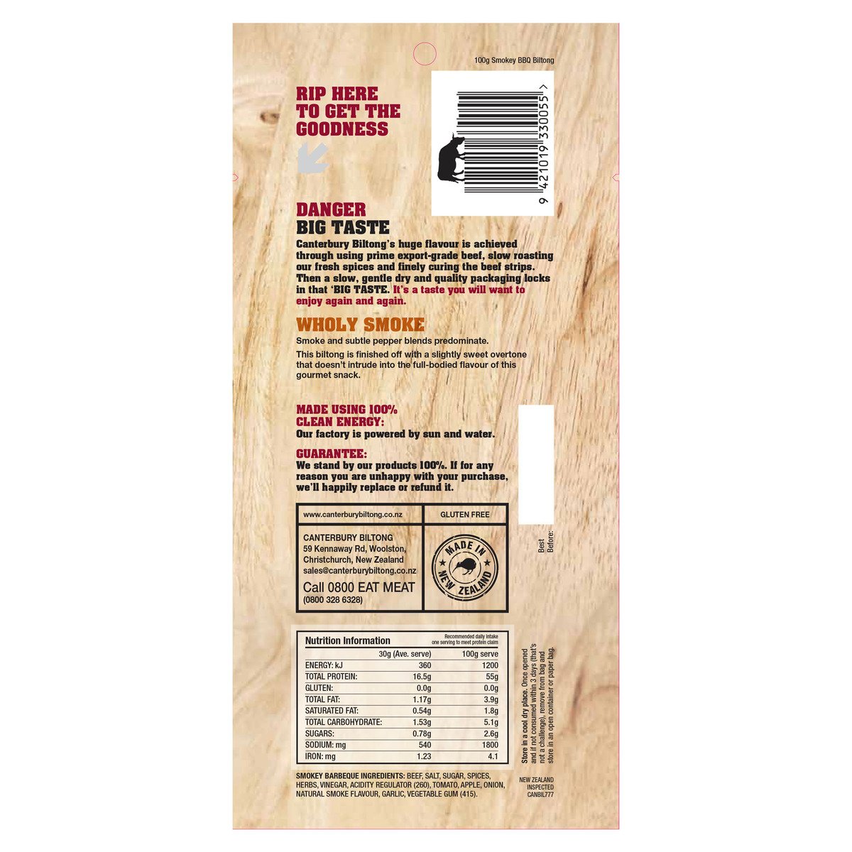 Canterbury Biltong Smokey BBQ Beef Snacks 100 g