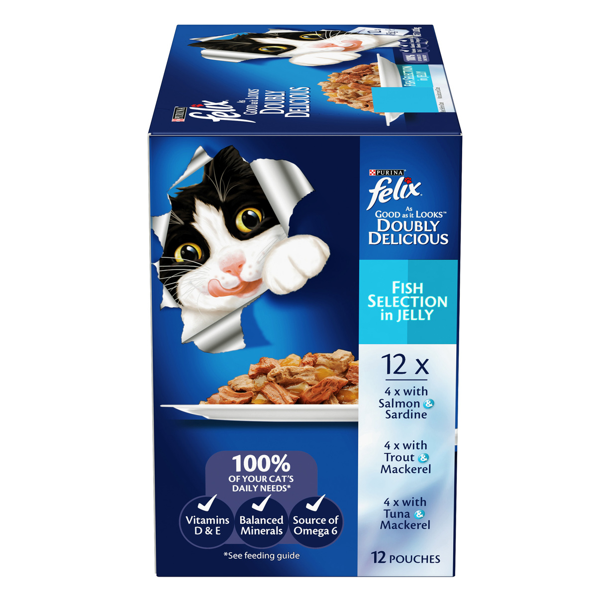 Purina Felix Doubly Delicious Fish Selection In Jelly ( Salmon & Sardine Trout & Mackerel Tuna & Mackerel ) 12 x 85 g