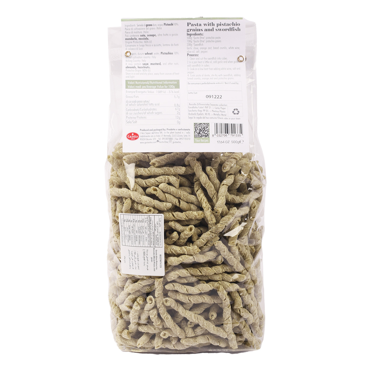 Gusto Etna Pistachio Busiata Wheat Pasta 500 g