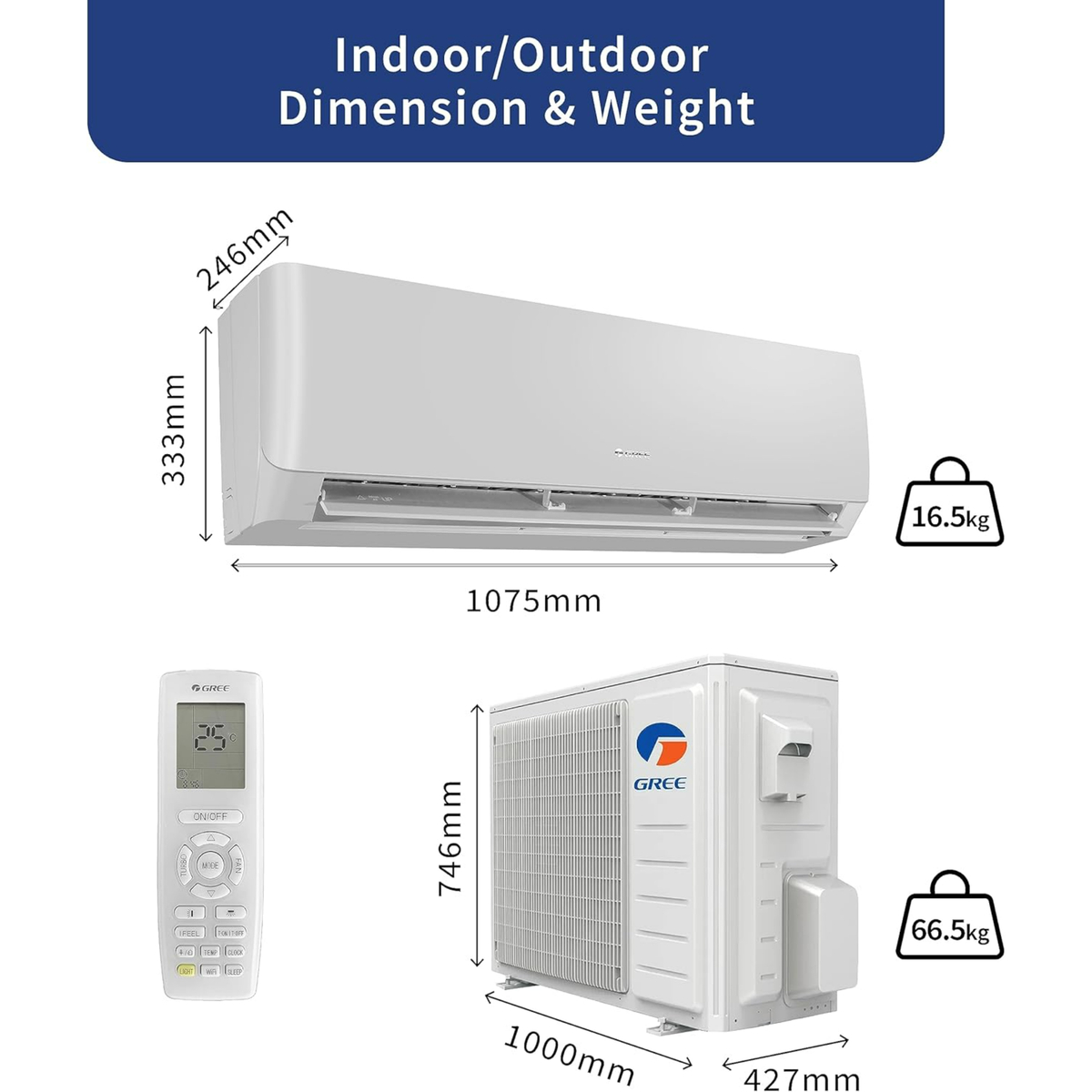 Gree Split Air Conditioner with Rotary Compressor, 2.5 Ton, White, PULAR-R30C3