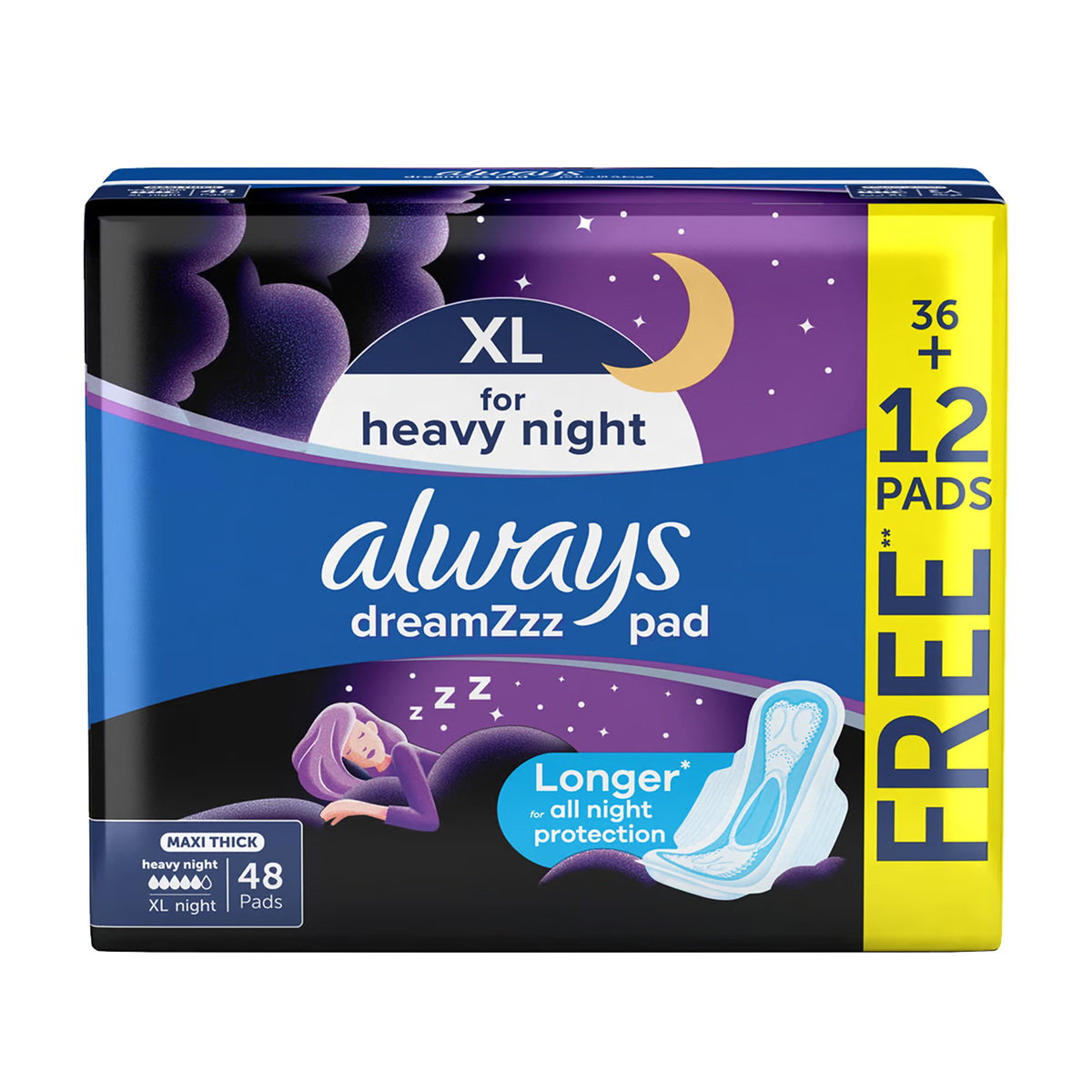 Always Maxi Thick Dreamz Heavy Night XL 36+12 pcs