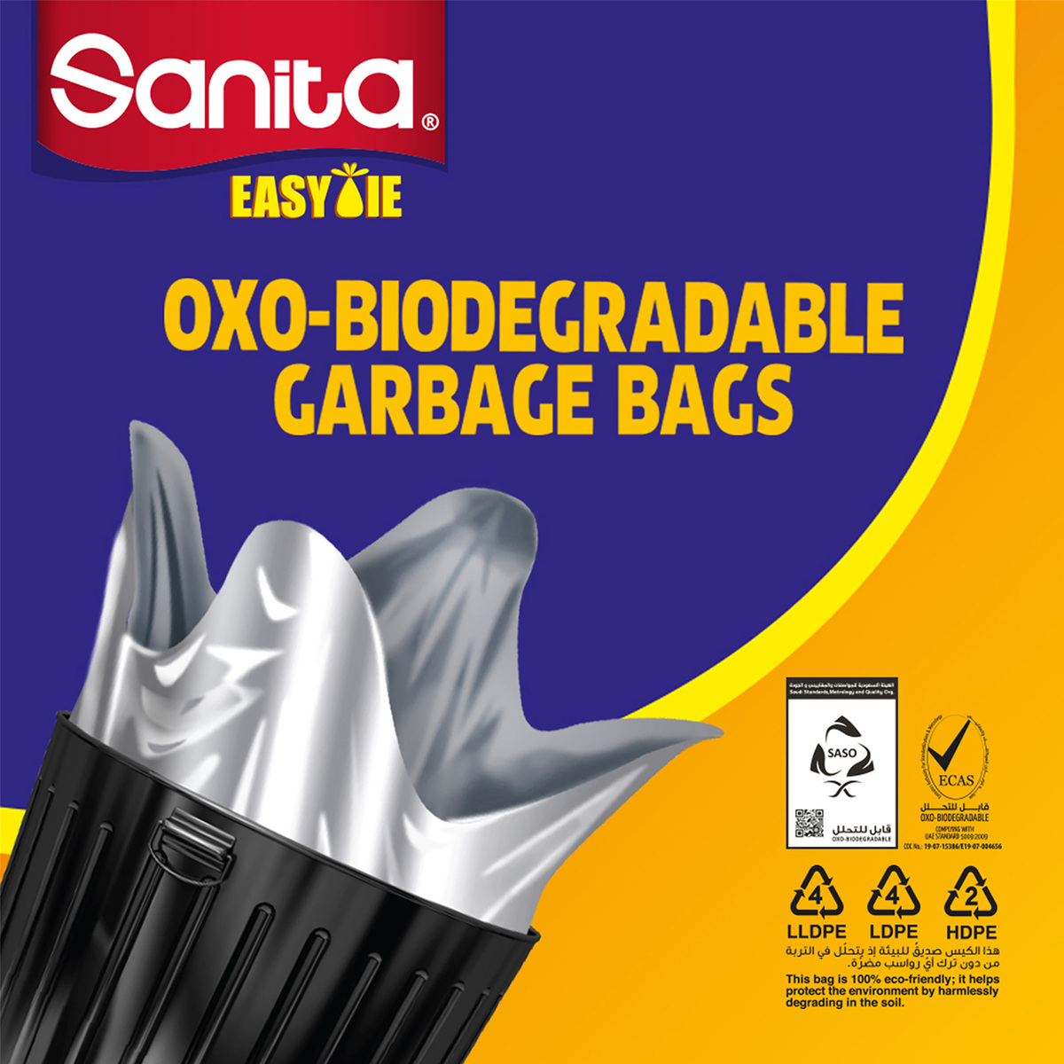 Sanita Easy Tie Oxo-Biodegradable Garbage Bags 50 Gallons Size 95 x 76cm 20 pcs