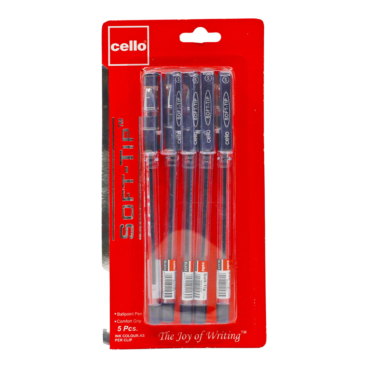 Cello Ballpoint Pen Soft Tip Black 0.7mm 5pcs