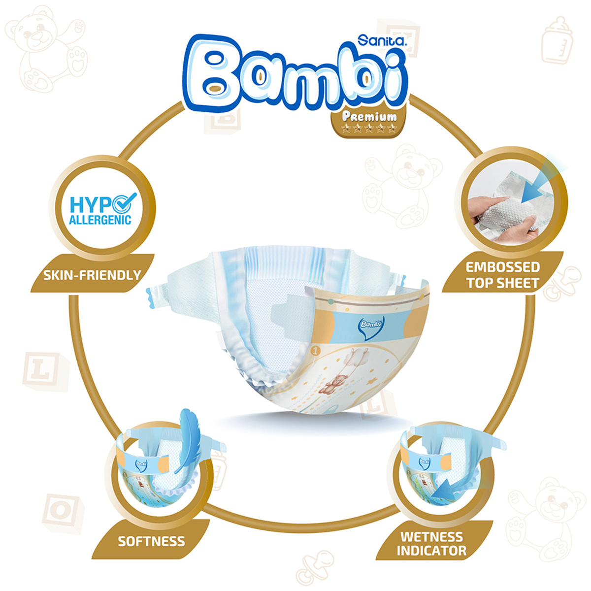 Sanita Bambi Baby Diaper Value Pack Size 1 Newborn 2-4kg 48 pcs