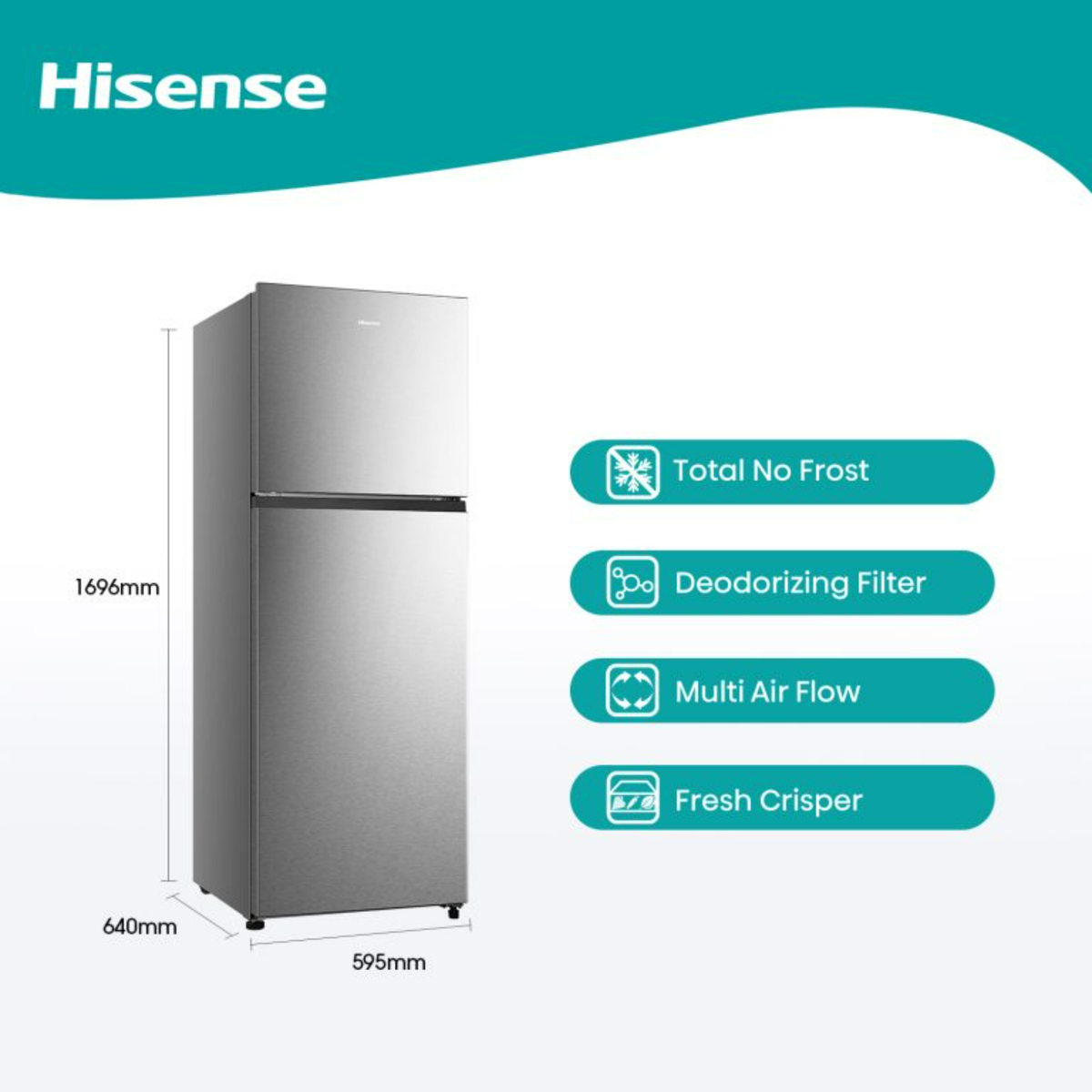 Hisense Double Door Refrigerator, 320L, Stainless Steel Finish, RT418N4ASU1